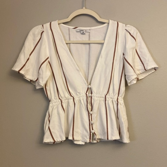 ⭐️ O’NEILL STRIP WES V-NECK BLOUSE WOMEN'S SIZE XS - Picture 2 of 15